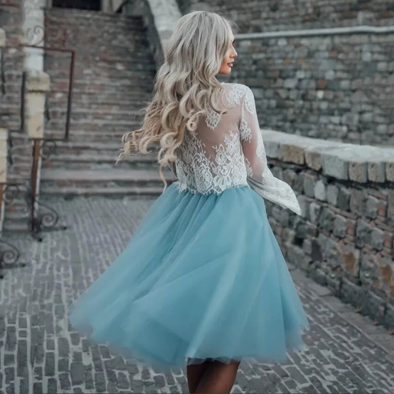 Eightree, милое бальное платье, кружевной топ, короткое свадебное платье-бохо, vestido de noiva, с длинными рукавами, очаровательное платье de mariee, свадебные платья
