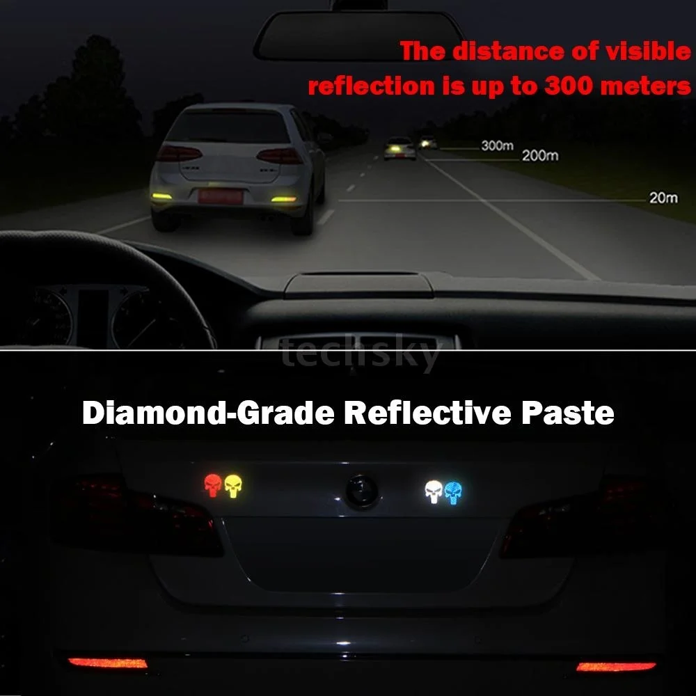 1PCS 60X40mm Car Reflective Skull Sticker Moto Truck Helmet Decal Water-Resistant Decorative Anti-Collision Warning | Автомобили и
