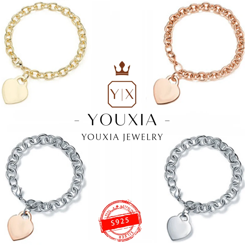 

925 Sterling Silver Custom Heart-shaped Charming Energetic Fashion Charm Bracelet