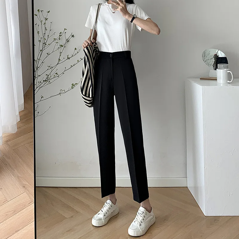 Woman Pants Korean Style Summer Classic Pants for Women Solid Color Zip Elegant Casual Women's Office Suit Slim