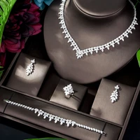 hibride tops fashion women beautiful clear leaf shape cubic zirconia set for women luxury quality wedding cz jewelry sets n 1199