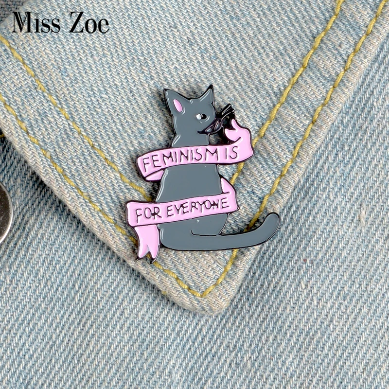 Феминизм для всех эмаль на булавке заказ кошка баннер Броши рубашка сумка со