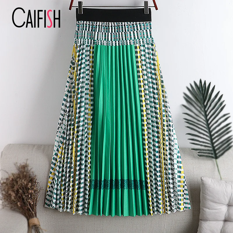 

Женская плиссированная юбка CAIFISH, длинная юбка трапециевидной формы в богемном стиле, модель QT1247