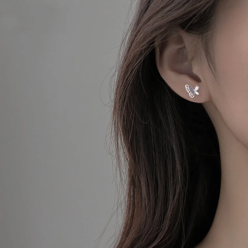 

Delicate Jewelry Butterfly Earrings Sweet Design Silvery Plating High Quality AAA Zircon Stud Earrings For Girl Fine Accessories