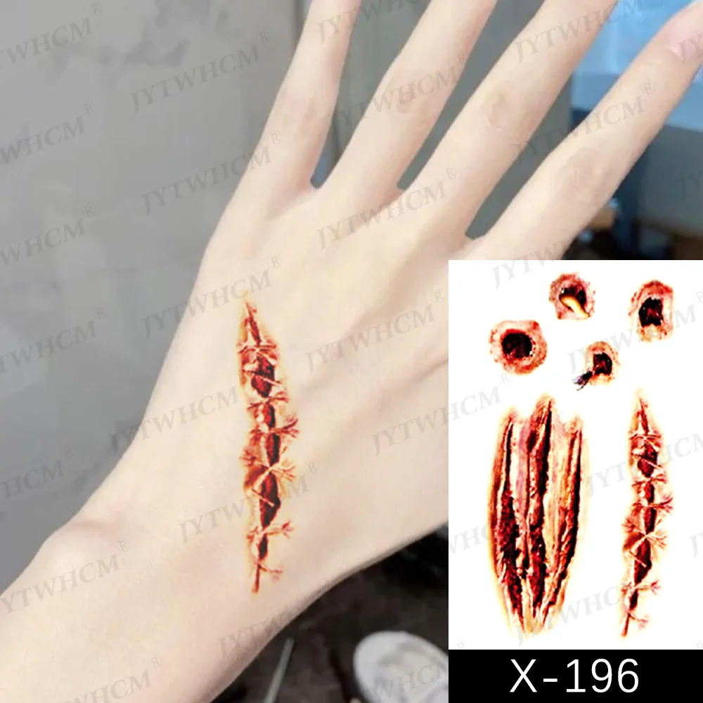 Наклейки-татуировки на Хэллоуин страшные наклейки сшитая рана пистолет