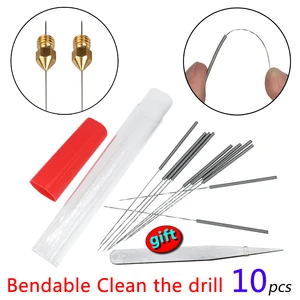 Инструмент для очистки насадок, 10 шт., сгибаемое сверло для очистки иглы, из нержавеющей стали MK8 E3D v6 Hotend, запчасти для 3D-принтера, экструдер