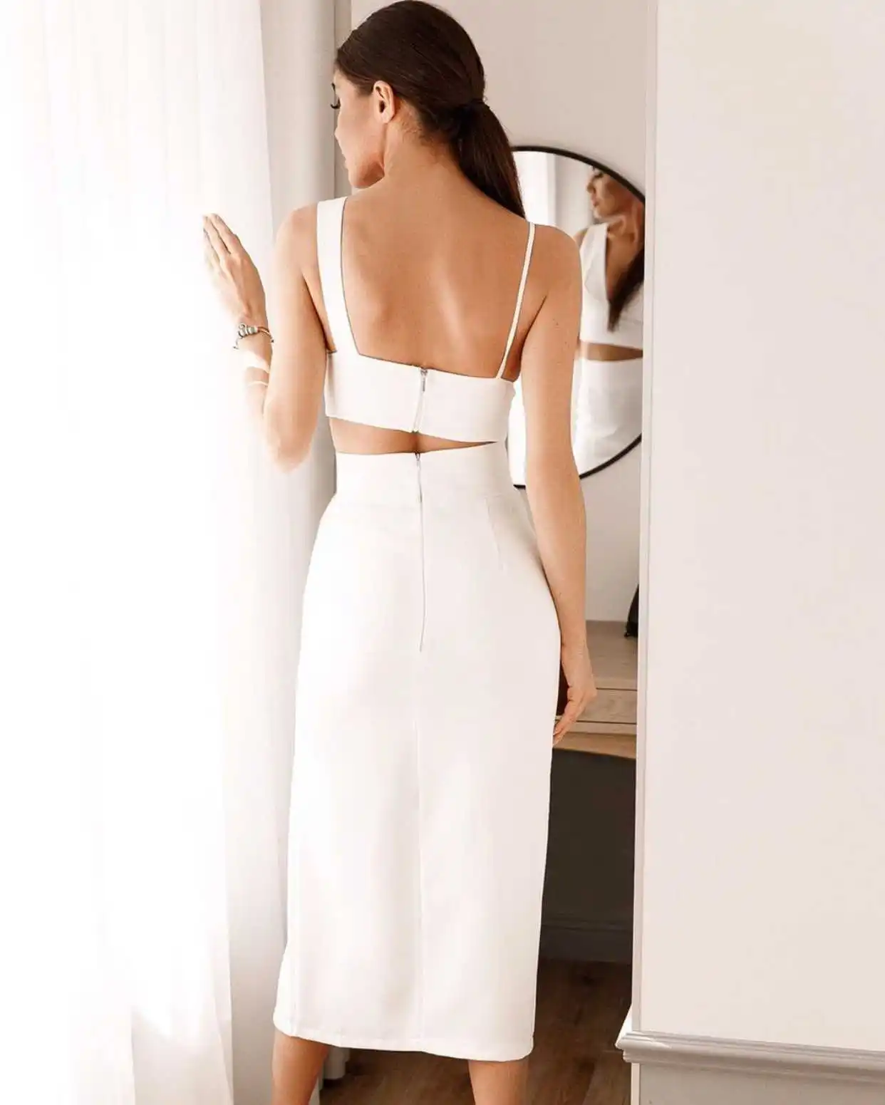 

Temperament star same sexy fashion deep V-neck open back suspender split dress skirt