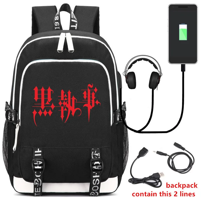 

Anime Black Butler Ciel Phantomhive Cosplay Backpack USB Rechargeable School Backpac Travel Camping Mountaineering Ruckpack