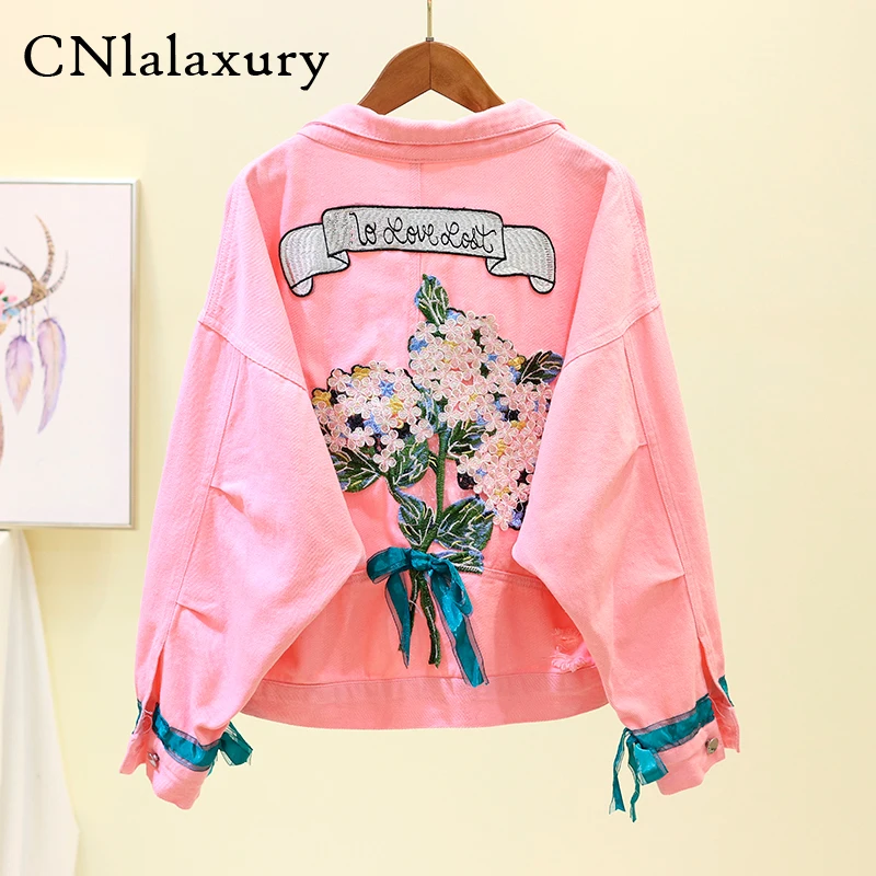 Осенняя джинсовая куртка с цветочной вышивкой женская уличная одежда свободная