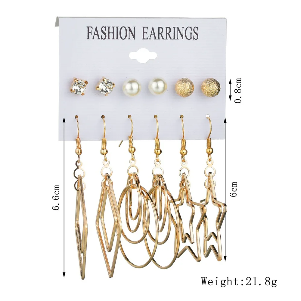 Абая 6 пар преувеличенные полые геометрические круглые квадратные звезды жемчуг