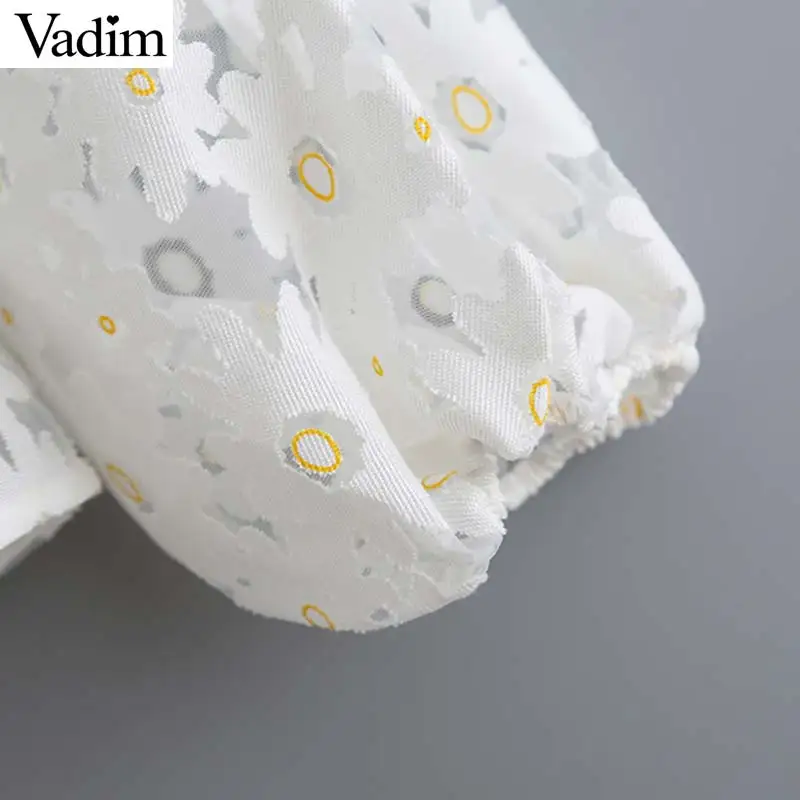 Vadim Женская белая блузка с цветочным рисунком, отложной воротник, фонарь, рубашка с длинным рукавом, женский элегантный шикарный топ, blusas LB386