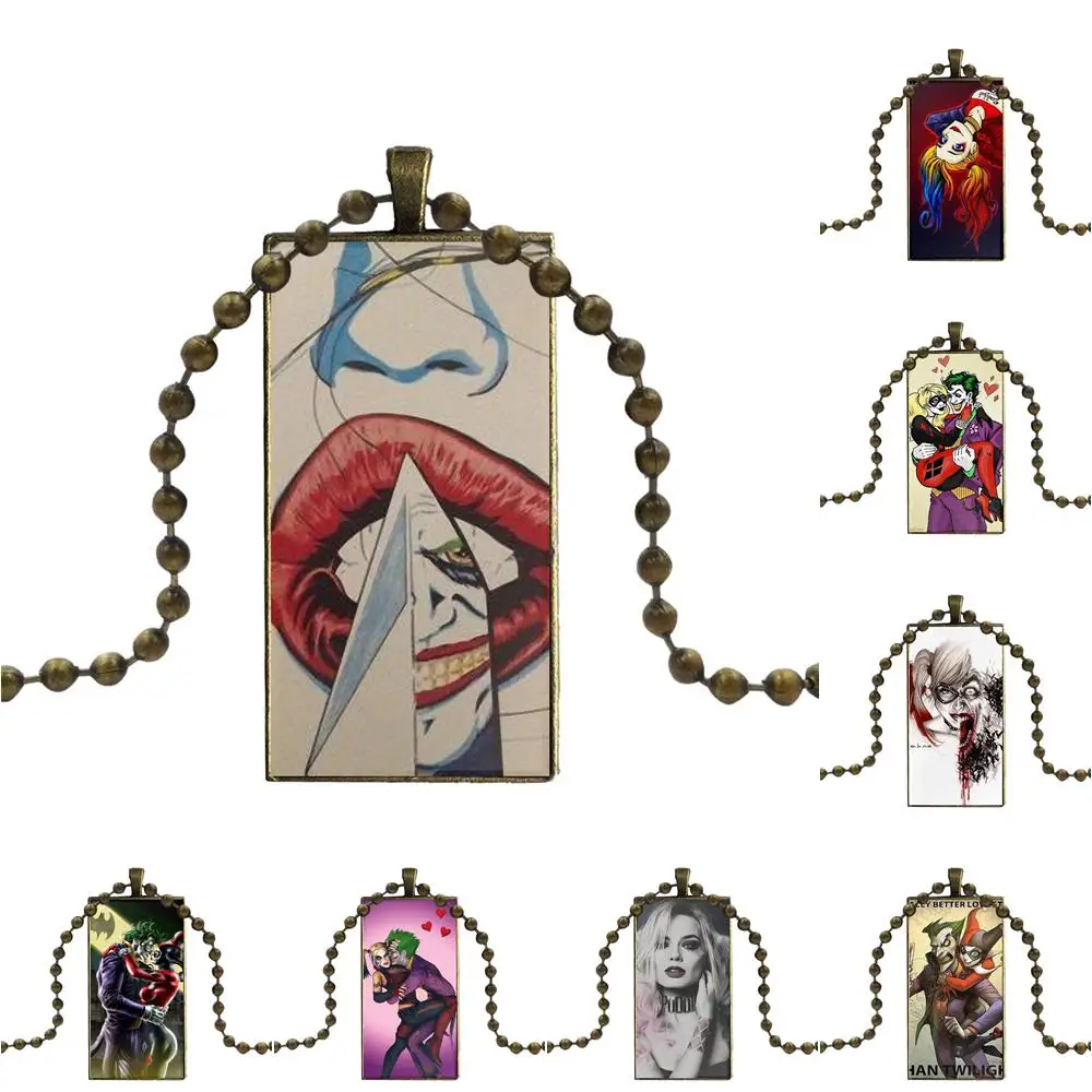 Joker And Harley Quinn стеклянный кабошон чокер подвеска прямоугольное ожерелье стальное
