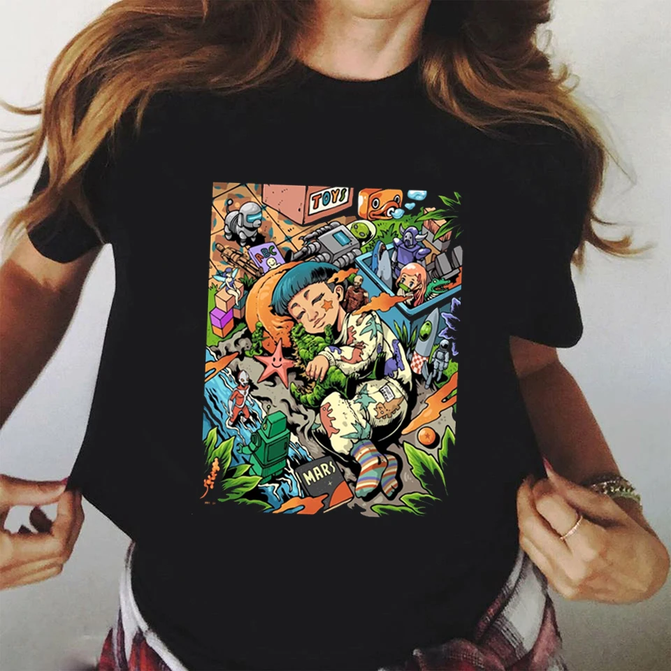 Women's Printed Cartoon Clothing Fashion Women's Ladies Clothing Women's T-shirts Printed Tops Black T-shirts Women's T-shirts