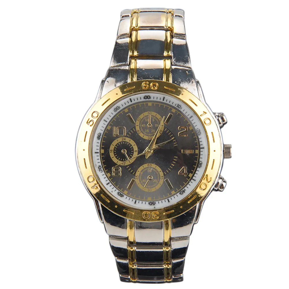 

Men Gift Quartz Round Dial Bling Fashion Analog Arabic Numerals Stainless Steel Case Business Chain Strap Wrist Watch