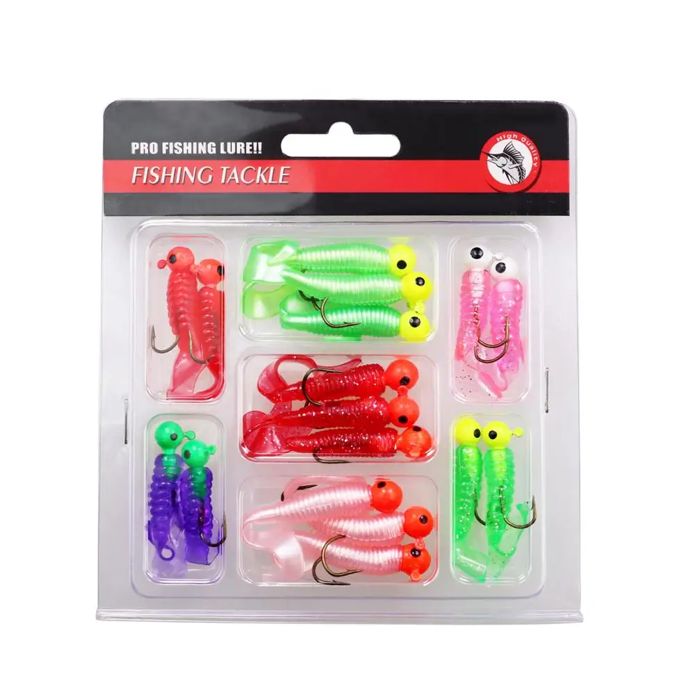 17pcs/lot Soft Fishing Lures Set with Jig Head Hooks 4.7g 7g Artificial Worms Plastic Bait Grub Kit | Спорт и развлечения