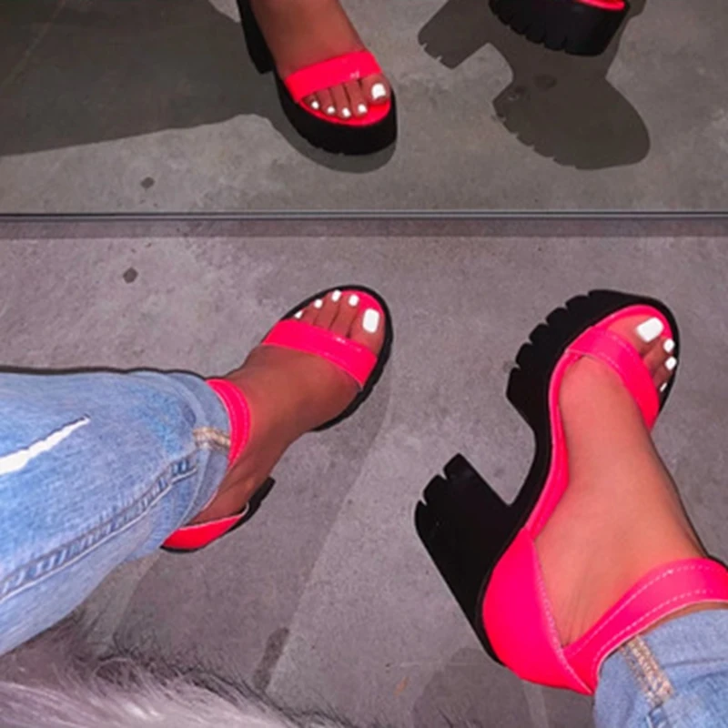 RIZABINA Summer Shoes Women Sandals Open Toe Ankle Strap Block High Heel Platform Sexy Ladies Footwear Black Size 37-41 |