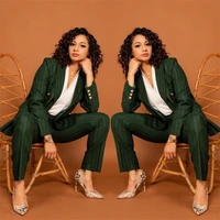 2 pieces green pinstripe women suits %d0%ba%d0%be%d1%81%d1%82%d1%8e%d0%bc %d0%b6%d0%b5%d0%bd%d1%81%d0%ba%d0%b8%d0%b9 fashion blazerpants business guest custom made office lady daily casual set