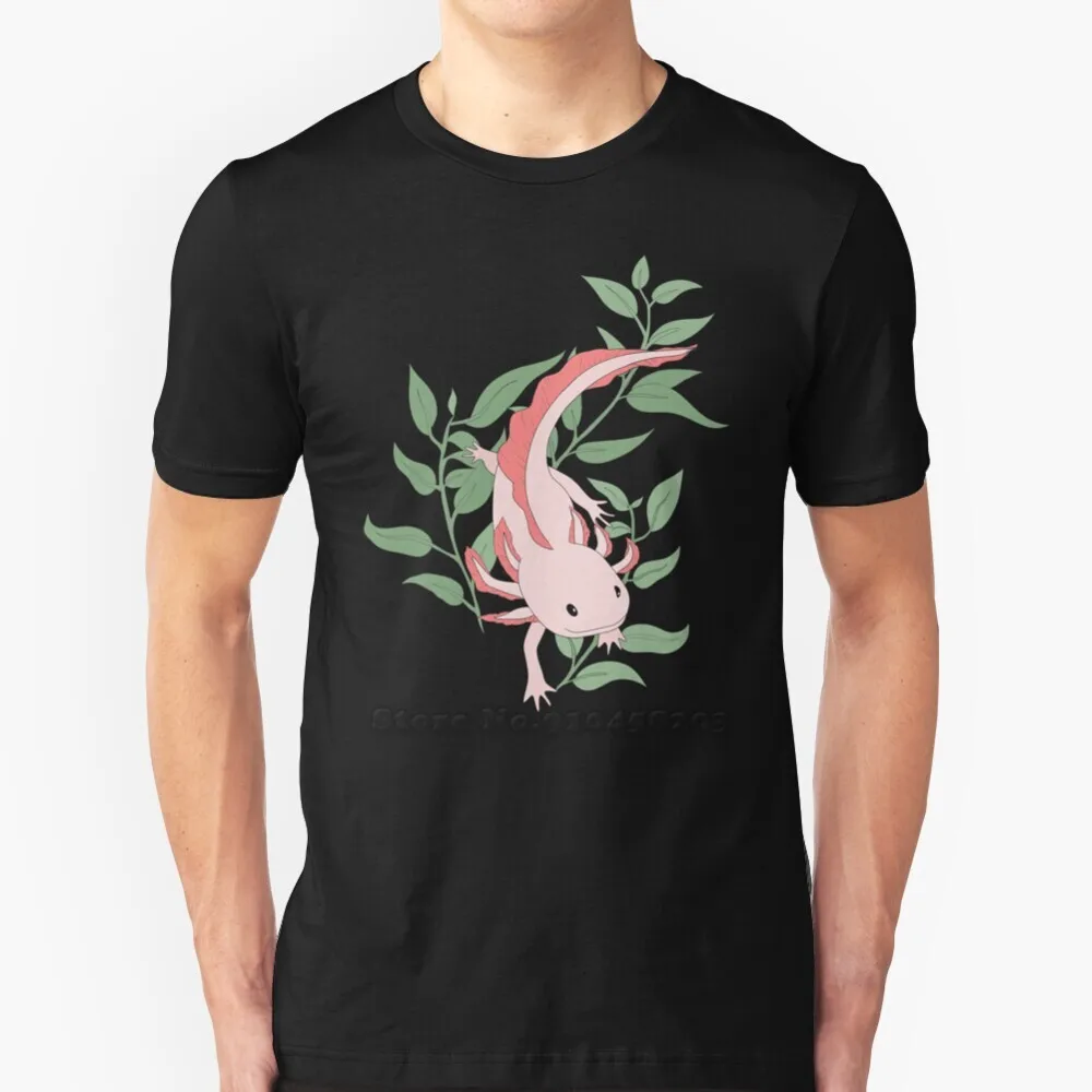 

Футболка Axolotl с круглым вырезом, футболки с коротким рукавом, Милая футболка с животными, минималистичными листьями, подарки с растениями, розовая Милая дружественная