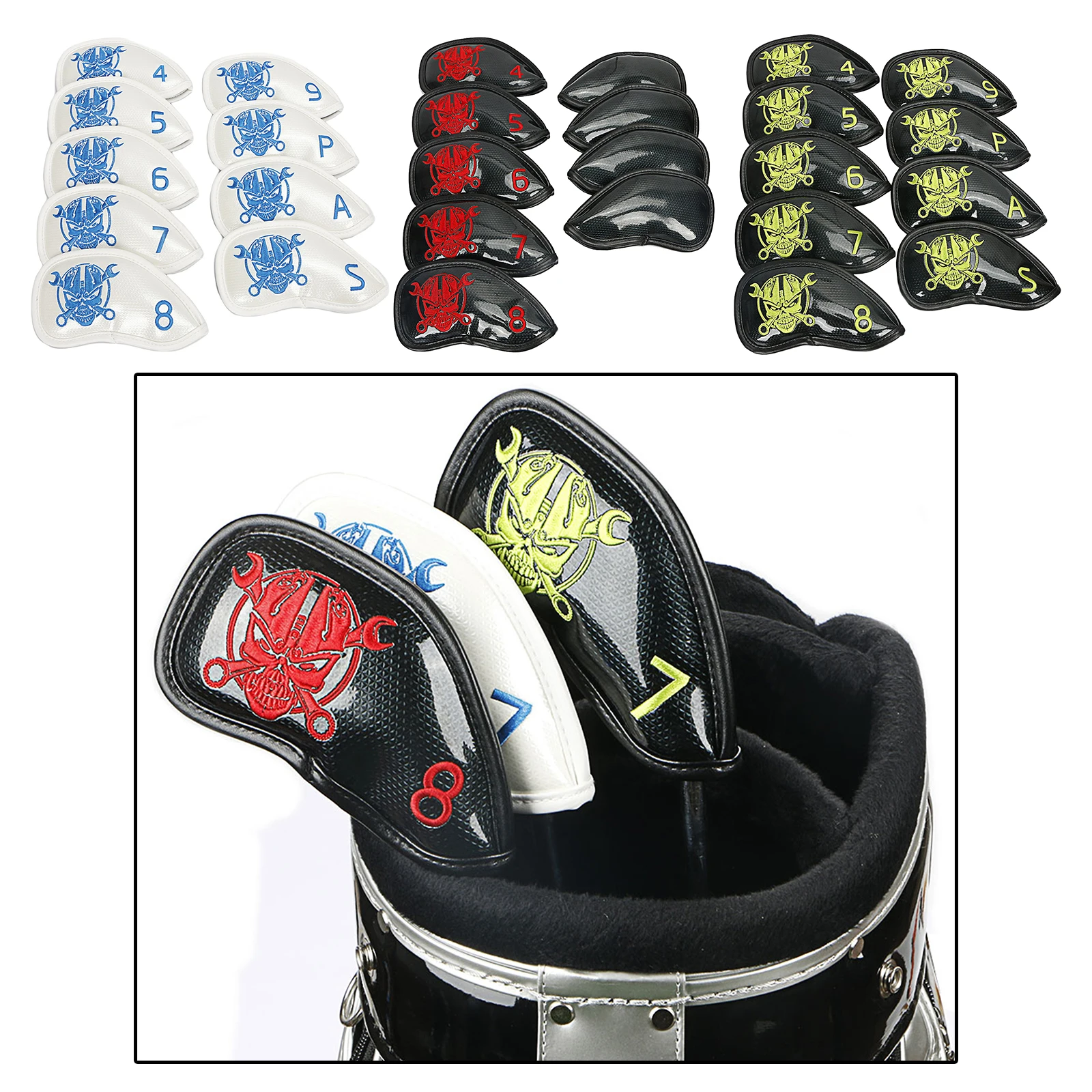 

9pcs (4,5,6,7,8,9,A,S,P) Waterproof Pu Leather Headcover Golf Club Head Covers Set with Sticker for All Irons Clubs
