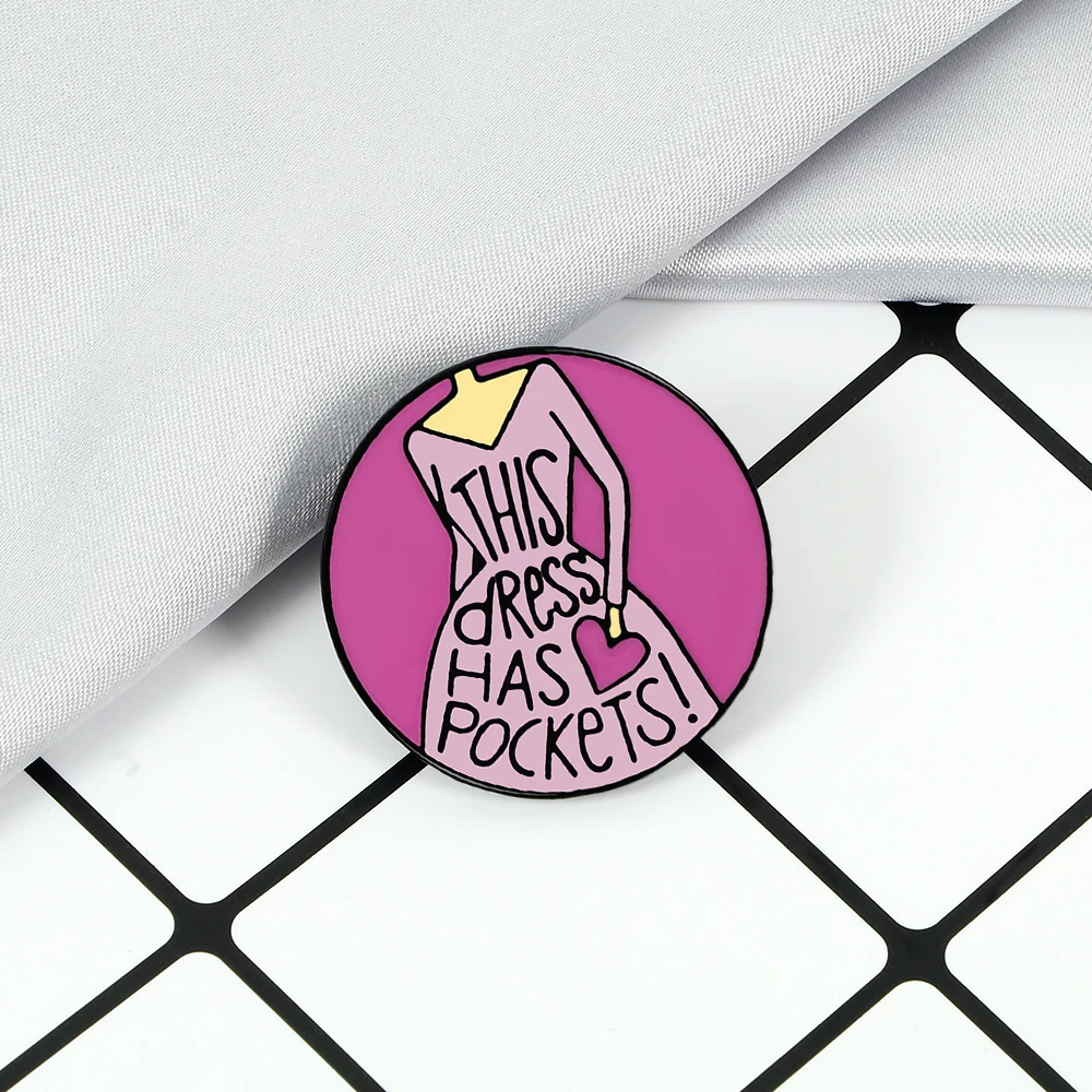 Pink Purple Round Badge THIS DRESS HAS ROCKETS Enamel Pins Women Girl Denim Jackets Shirts Lapel Brooches Fashion Jewelry Gifts