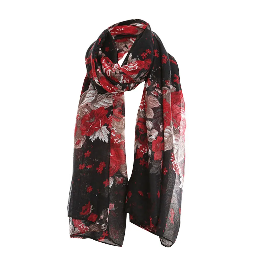 2019 теплый зимний женский кружевной длинный шарф с цветочным принтом теплая шаль