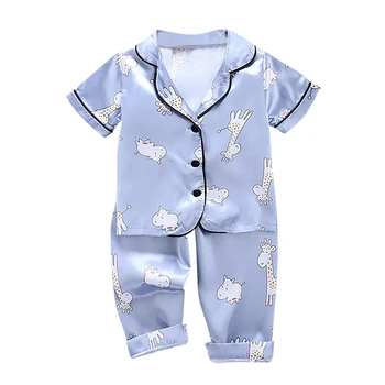 Summer kids pajamas Set Girls Boys Stitch Pajamas Giraffe Sleepwear 2PCS Short Sleeve Blouse Tops+Night Pants Pyjamas  Set 1