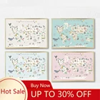 Животные карта мира детская настенная Картина на холсте скандинавские постеры и принты Милый Постер животные картины декор детской комнаты