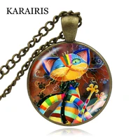 karairis new design colorful cats family necklace handmade jewelry for animal lover art glass dome pendant necklace for girls