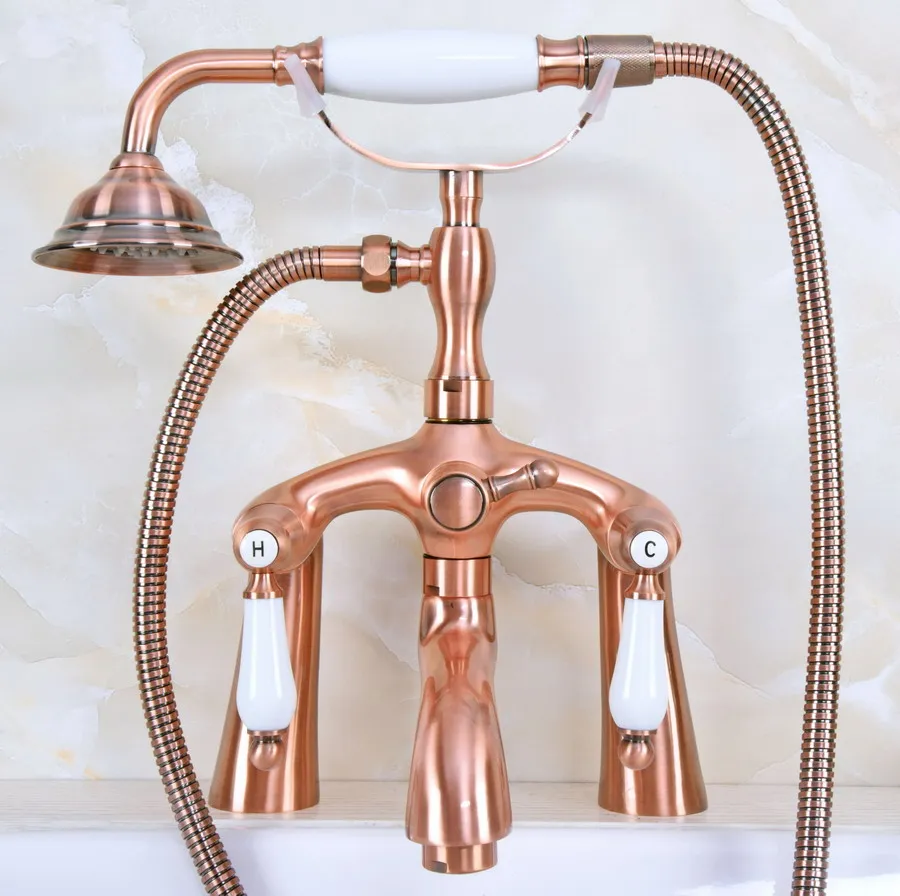 Античный красный медный смеситель для ванны с двумя ручками в телефонном стиле