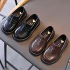 Туфли детские кожаные без застежки, лоферы, повседневная обувь для девочек, оксфорды, плоская подошва, черные, коричневые, весна-осень