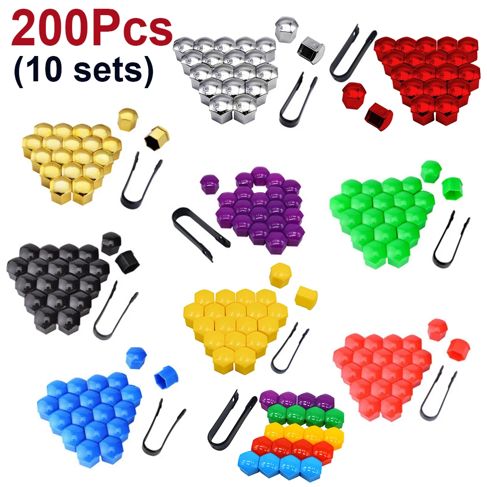 

200Pcs 10 Set Wheel Nut Bolt Head Cover Cap 17mm 19mm 21mm Protective Bolt Caps Exterior Decoration Protecting Bolt Rims New