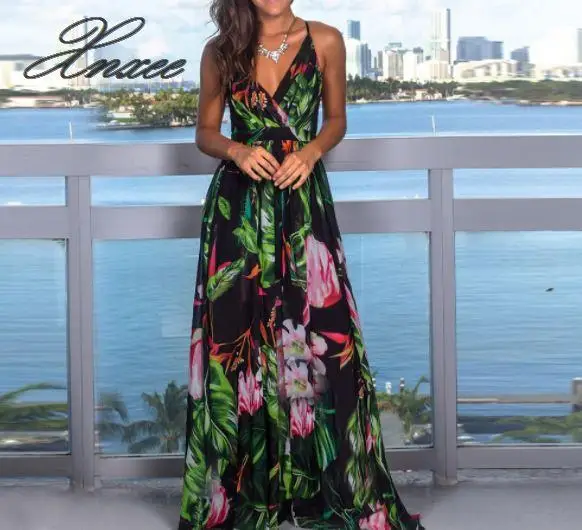

2020 summer new women's dress straps printed beach dress vestido de novia