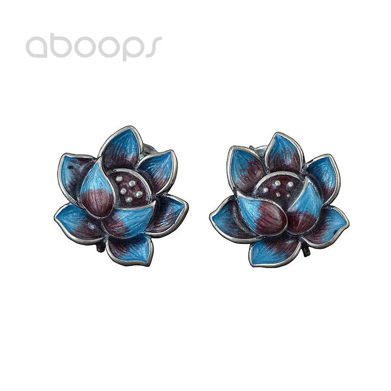 

Vintage 925 Sterling Silver Enamel Lotus Stud Earrings for Women Girls,Free Shipping