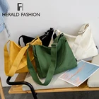 Женская Холщовая Сумка-тоут Herald Fashion, повседневная однотонная Складная вместительная сумка на плечо для покупок, ярких цветов