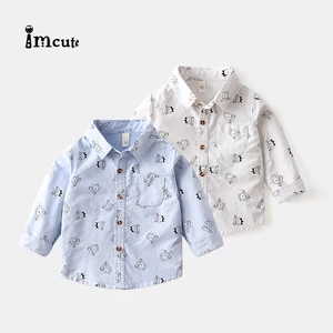 Детские топы Imcute для маленьких мальчиков, рубашка с длинным рукавом и мультяшным принтом, одежда с длинным рукавом, пуговицы для рубашек, топ для детей, одежда для мальчиков