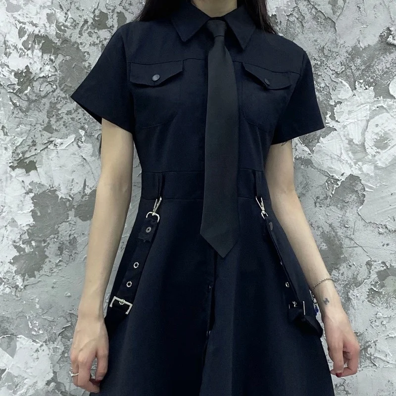 

Dress 2021 New Spring Korean Style Dark Cross Metal Tie Loose Slimming Skirt Women's Fashion