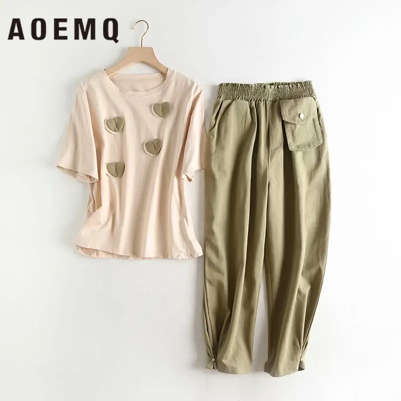 AOEMQ/женские комплекты осень лето повседневные однотонные футболки и штаны с