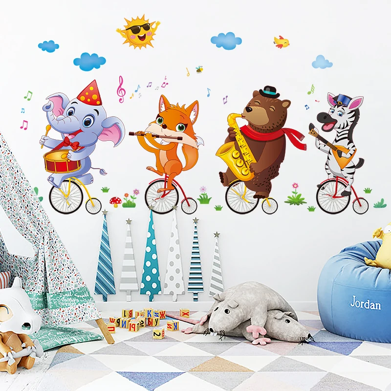 

[SHIJUEHEZI] Cartoon Animals Wall Stickers DIY Riders Performers Wall Decals for Kids Room Baby Bedroom Nursery Home Decoration