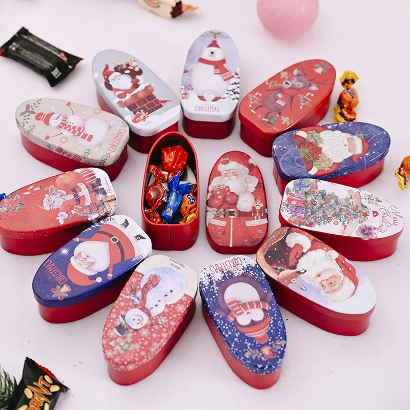 

24Pcs Christmas Iron Candy Box Mini Tin Box Santa Snowman Pattern Design Candy Cookies Organizer Container for Kids