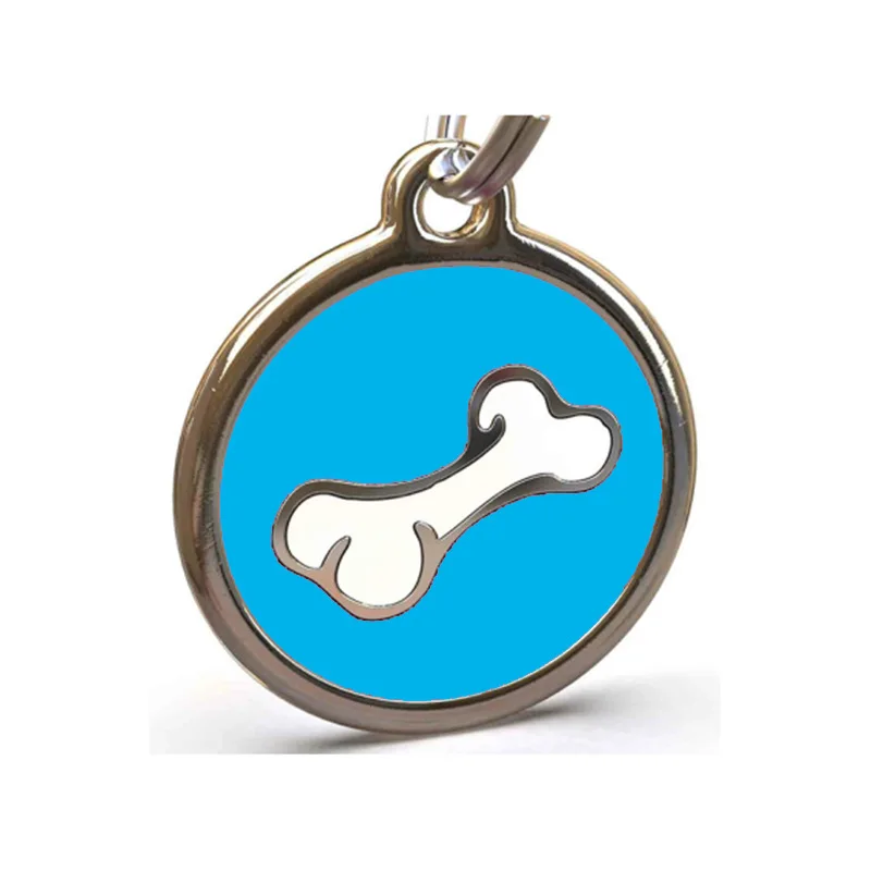 

4-colors Bone Pattern Cute Dog Tags Circular Alloy Material Tags Pet Jewelry Necklace Nameplate Anti-lost Pendant Metal Keyring