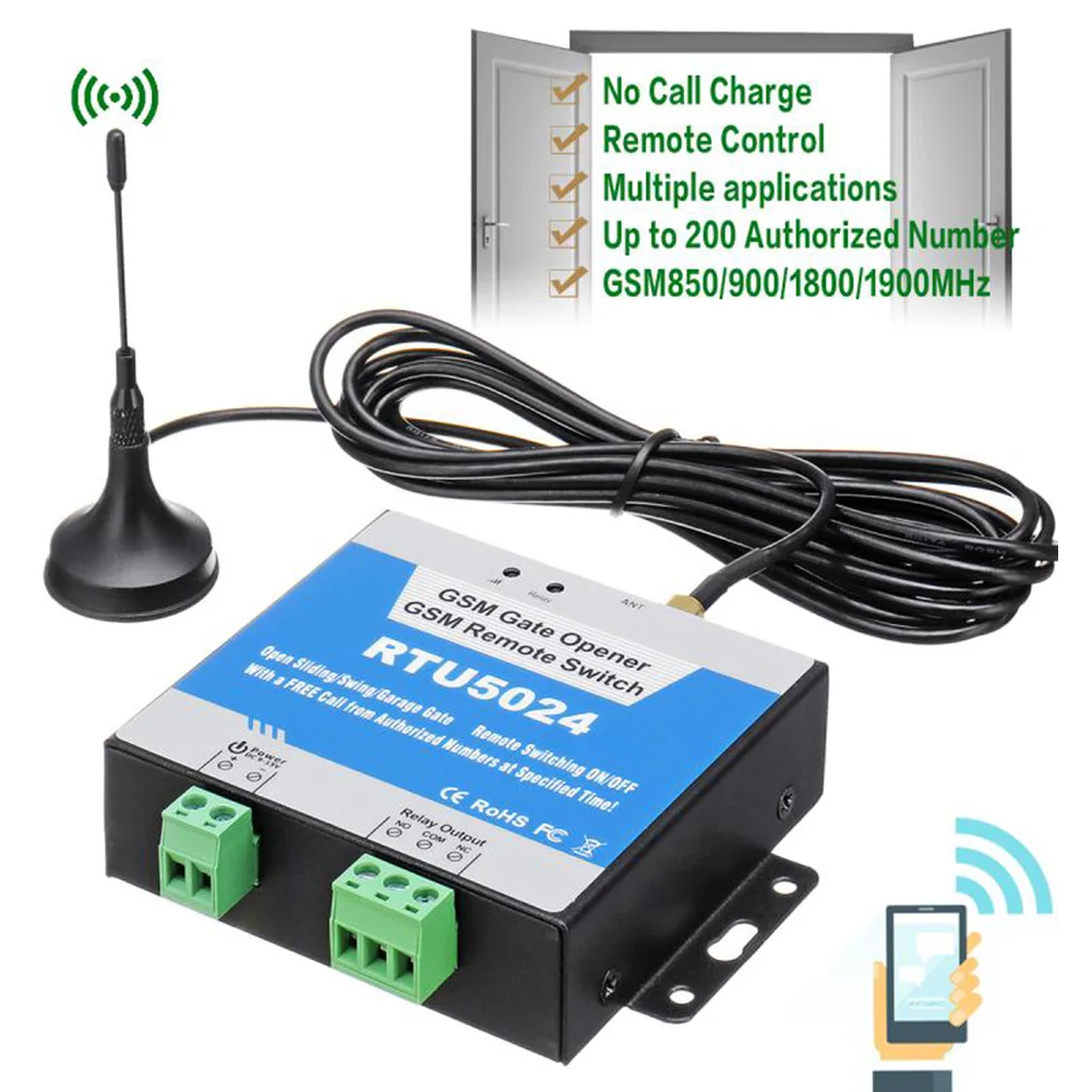 RTU5024 GSM Gate Opener Relay Switch Wireless Remote Control Door Access Long Antenna Free Call 850/900/1800/1900MHz | Обустройство