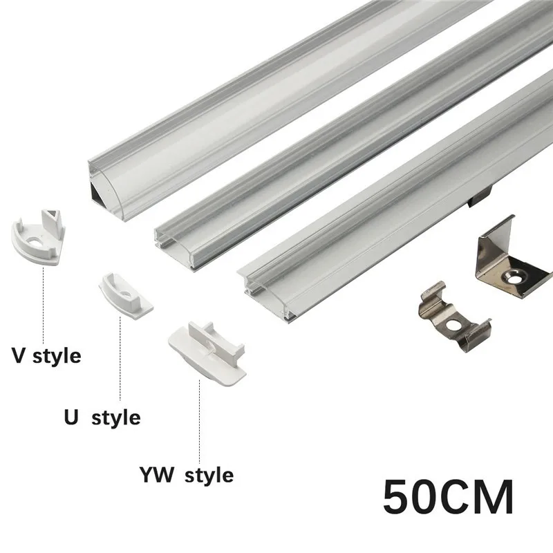 

1set 50cm LED Bar Lights Aluminium Profile Transparent/Milky Cover U/V/YW Style Shaped for LED Strip Light Parts