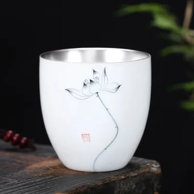 Ручная роспись фарфоровая чашка большая Серебряная для чая Позолоченная