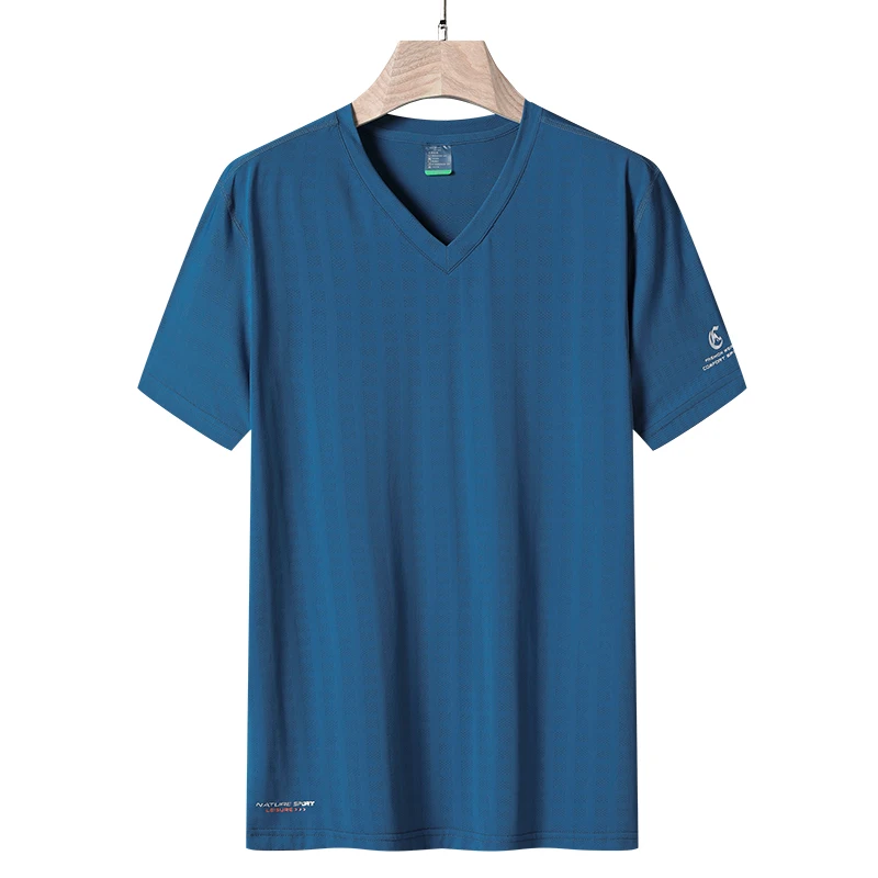 Тенниска с треугольным вырезом Мужская брендовая Однотонная футболка коротким