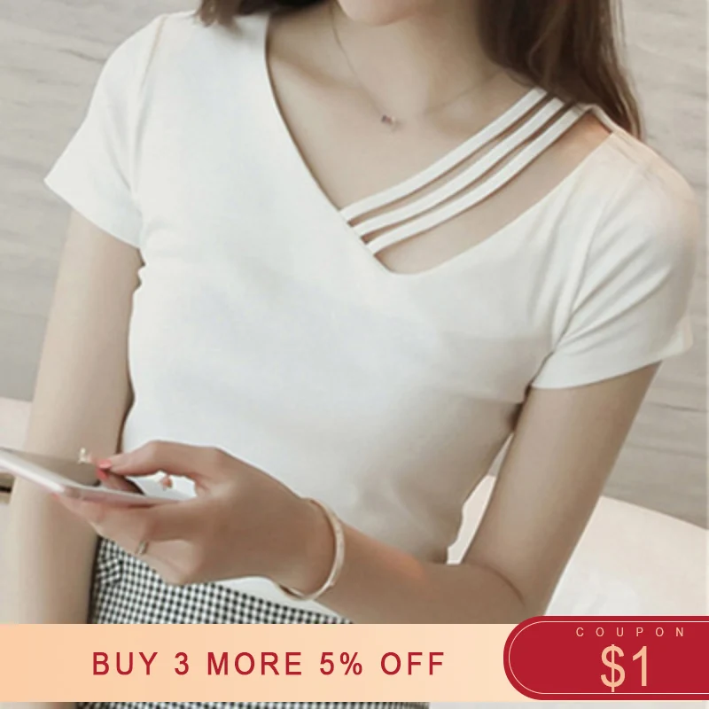 

Женские футболки, Новинка лета 2019, модные однотонные белые топы, футболка, женская футболка, повседневный топ с коротким рукавом для женщин