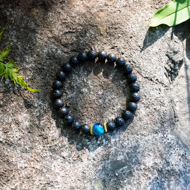

Natural Lake Blue Tiger Eye Bracelet Men Lava Stone Bead Bracelet Chakra Diffuser Bracelets Women Jewelry Bracelet oeil de tigre