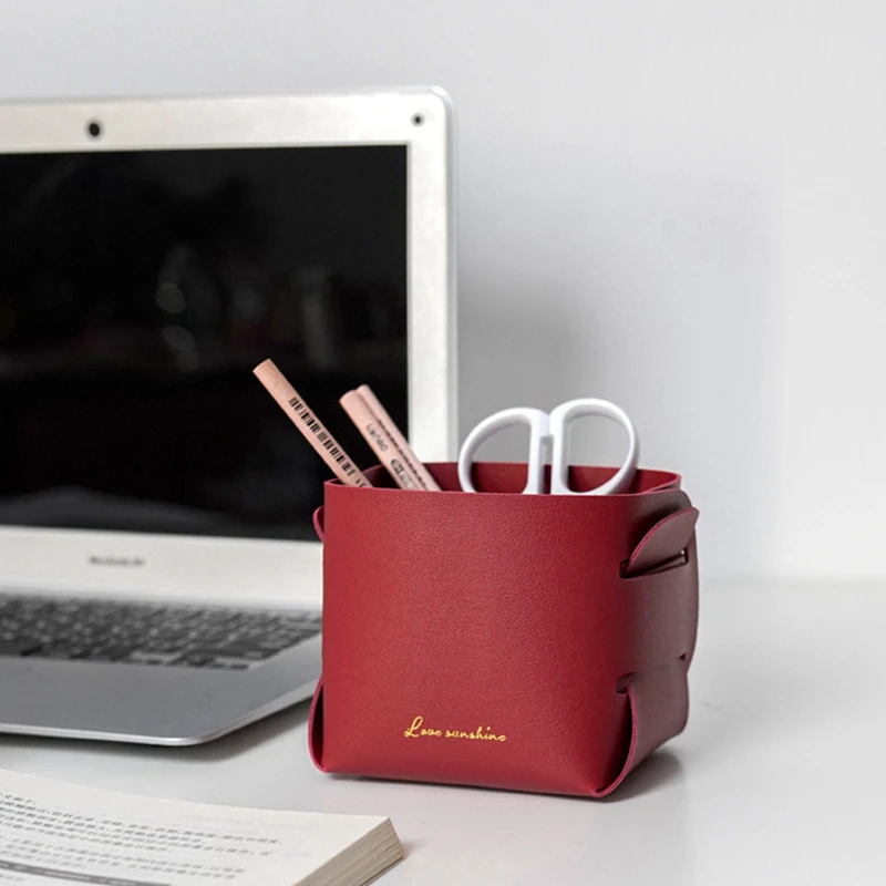 

Nordic Leather Storage Basket Desktop Storage Box Key Remote Control Debris Sorting Box Cosmetic Bag Living Room Storage Baskets