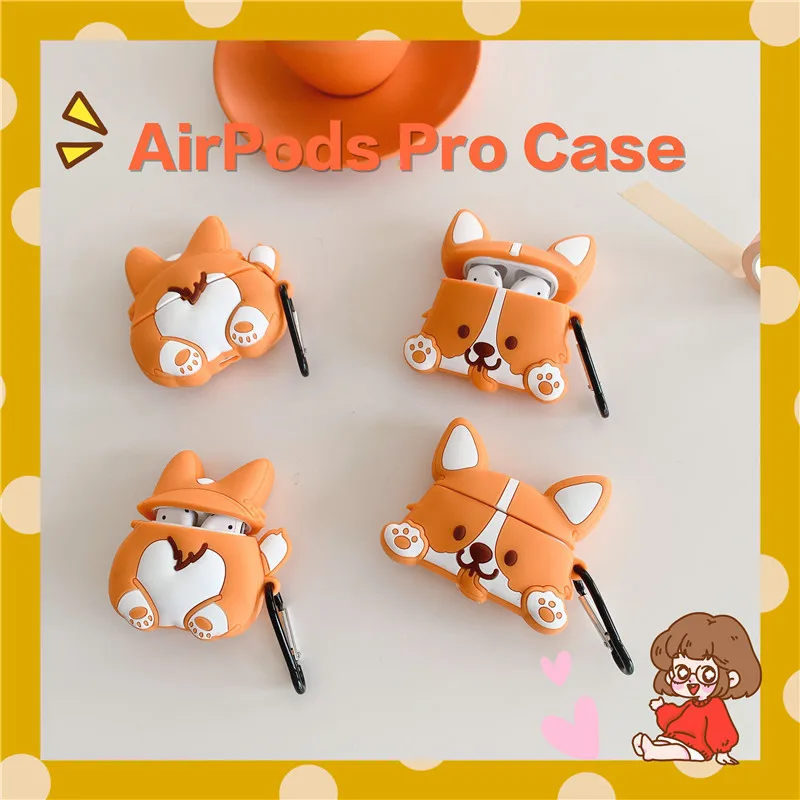Мультяшный чехол Corgi покров на ягодицы для Airpods 1 2 pro мягкий силиконовый защитный
