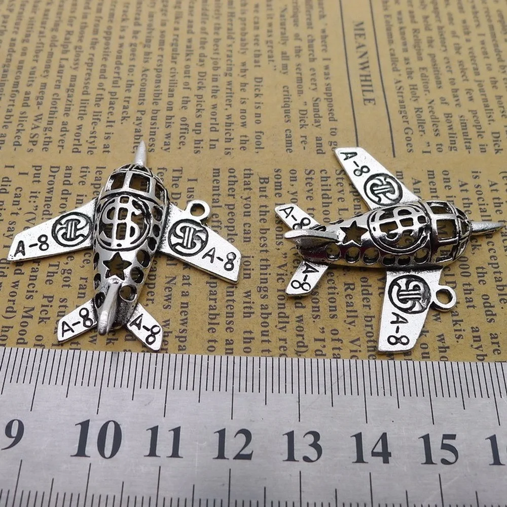 

50pcs Aircraft Charms 40mm x 40mm DIY Jewelry Making Pendant Antique Silver Color