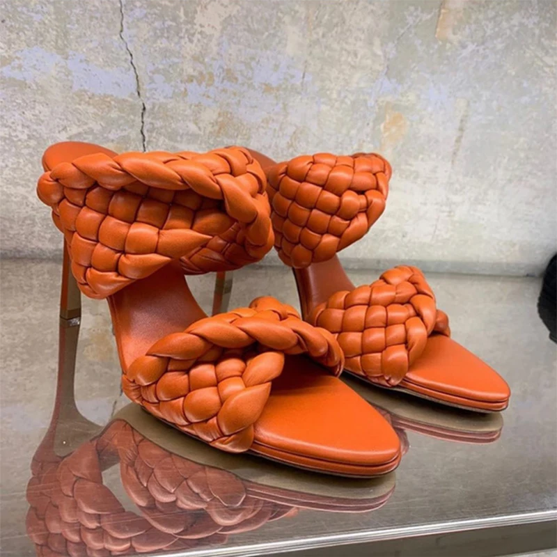 

large size Woven sandals candy color British all-match stiletto shoes